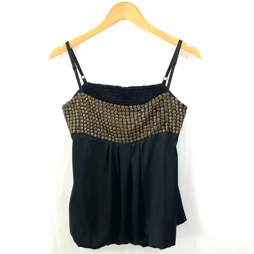 ♻️DONATED 2026♻️ GIANNI BINI Black Silk Camisole Tank Medium Size 8 Silk Tank - Picture 1 of 7